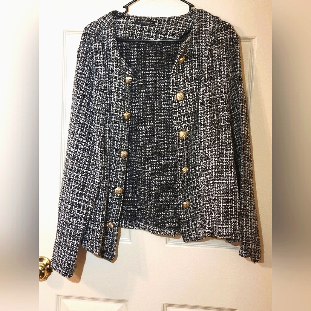 Black and white tweed blazer